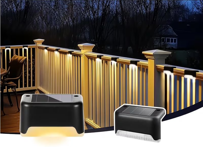 Solar lights outdoor stairs and fence