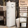 3/4/5-Tier White Narrow Gap Pull-Out Cabinet, Multi-Purpose Storage for Bathrooms, Kitchens, Living Rooms, Space-Saving Home Organizer, Storage Drawer Units Sourced from
